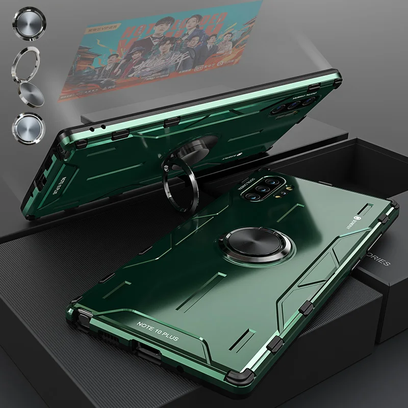 Чехол Magic Shield для samsung S9 S10 Plus Note 9 10 Plus чехол алюминиевый металлический жесткий чехол с подставкой противоударный защитный чехол - Цвет: Green