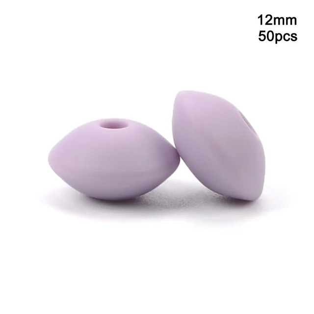 LOFCA 50pcs 12mm Silicone Lentil Beads Baby Teething Beads BPA-Free Food Grade Making Baby Oral Care Pacifier Chain  Accessorise lavender fog