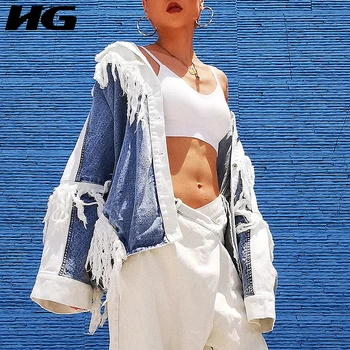 

HG Patchwork Tassel Hit Color Denim Jacket Women 2020 Autumn Casual Fashion New Style Temperament All Match Women Clothes WJ1153