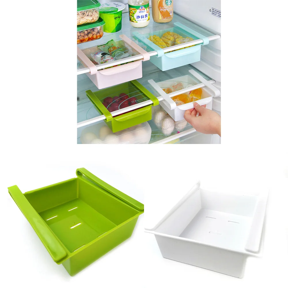 Mini ABS Multi-function Slide Kitchen Fridge Freezer Space Saver Organization Storage Rack Bathroom Shelf 4