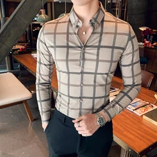Camisa Masculina/осенне-зимние рубашки в клетку, Мужская Уличная одежда с длинным рукавом, мужские повседневные рубашки обтягивающий официальный костюм, блузки для мужчин
