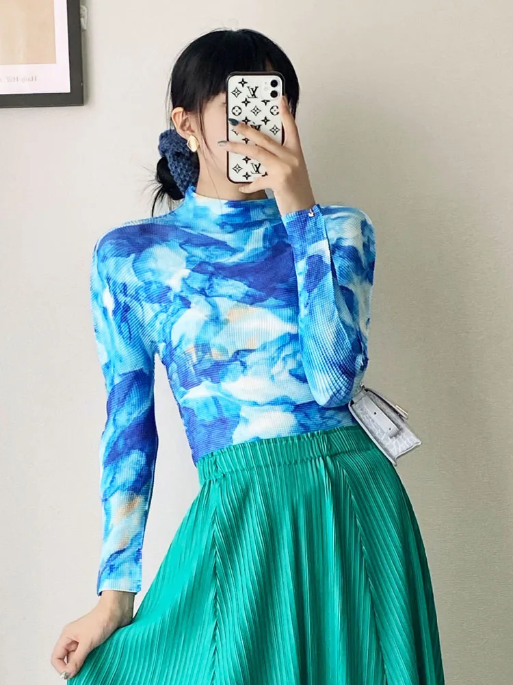 

Горячая Распродажа модная футболка миаке с длинным рукавом с принтом Складная водолазка тонкий тофу Складная футболка