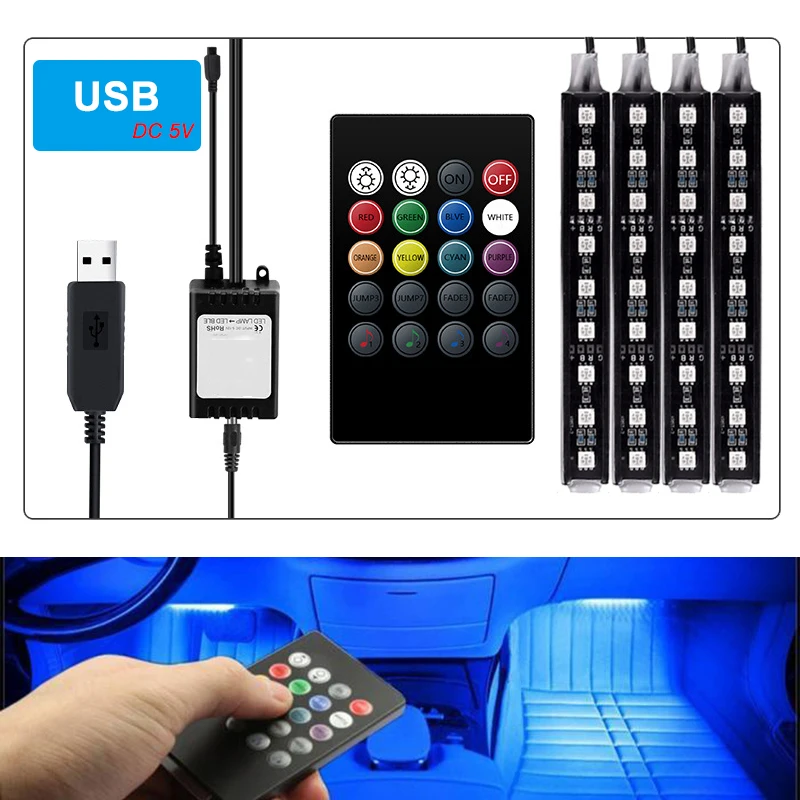 Car Interior Atmosphere LED RGB Strip Light Dash Floor Foot RGB LED Strip Decorative Light Music sound Control Multiple lighting Car Interior Atmosphere LED RGB Strip Light Dash Floor Foot RGB LED Strip Decorative Light Music sound Control Multiple lighting