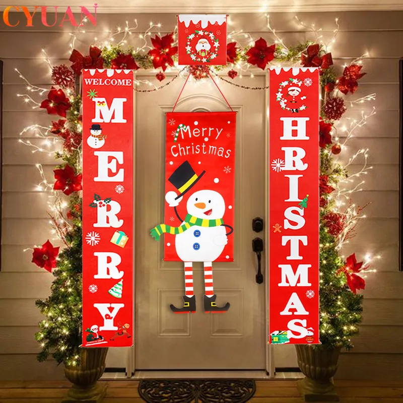 Christmas Door Decorations for Home Christmas Ornaments Door Hanging Banner Porch Sign Decorative Xmas Decor New Year Natal