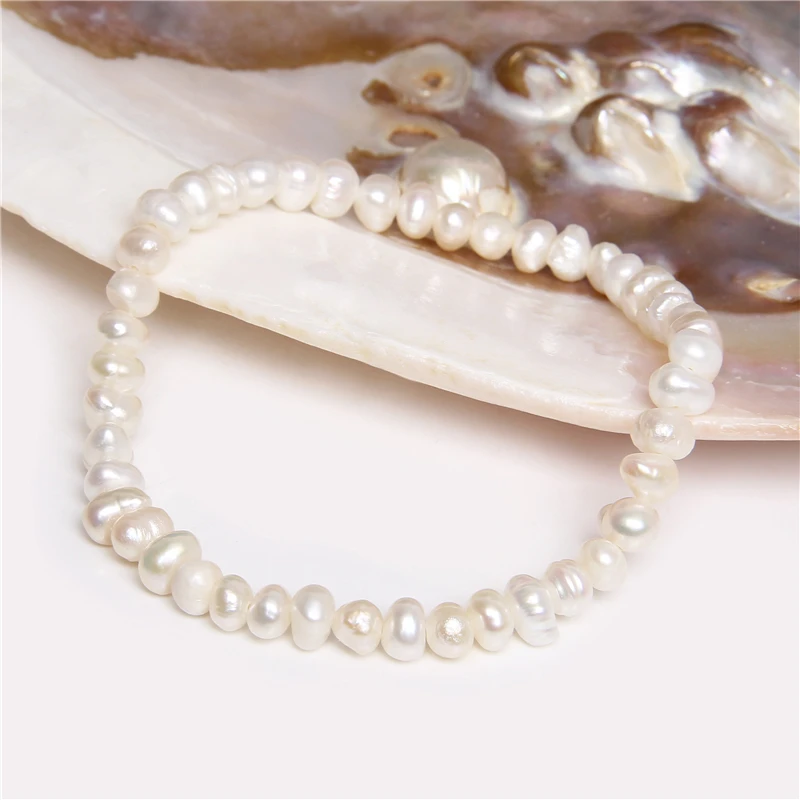 Pearl Bracelet 5-5.5mm Natural Freshwater White Pearl Bracelet Elastic Baroque Genuine Pearls Beaded Bangles Chain for Women Fine Jewelry Gifts