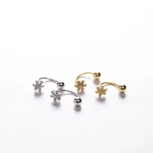 Сережка из стерлингового серебра 925 пробы, циркониевая c-образная Цветочная клевер, флорет, Сережка-гвоздик в форме шурупа, Милая кость для ушей, для девочек, Серебряное ухо, еврей