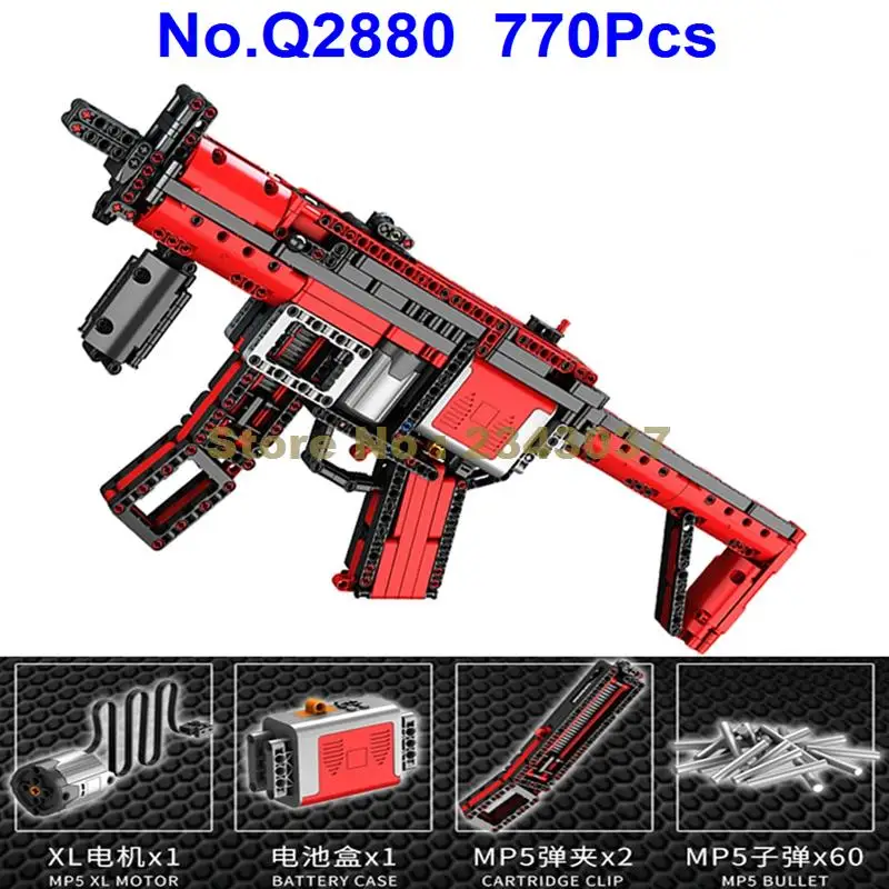Q2880 770 шт. военный непрерывный стрельбы пуля mp5 двигатель пистолет строительные блоки игрушка