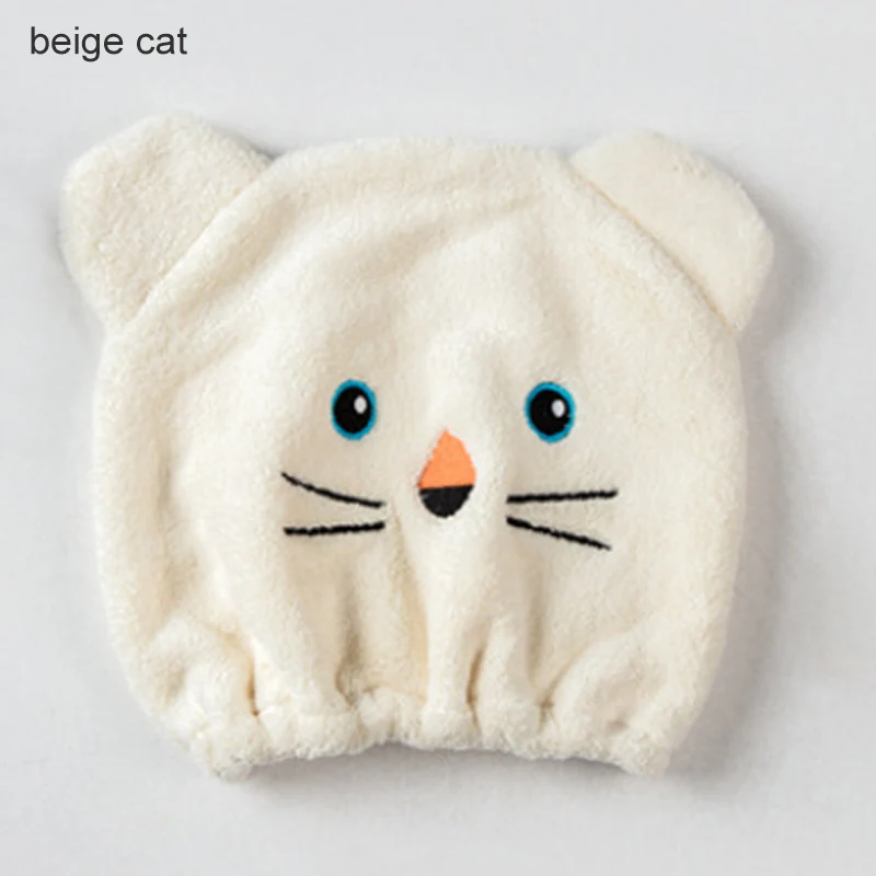 beige cat Шапочка для душа с героями мультфильмов тюрбан для волос гигроскопичность и воздухопроницаемость микрофибра тюрбан для волос обернутое полотенце шапка полотенце сухая шапка для волос - Цвет: beige cat