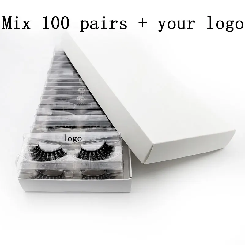 100pairs WITH LOGO Ресниц 20 Вт, 30 Вт, 40/100 шт. 3d норковые ресницы натуральные ресницы серо-коричневого цвета, оптовые поддельные ресницы накладные ресницы для макияжа оптом - Цвет: 100pairs WITH LOGO