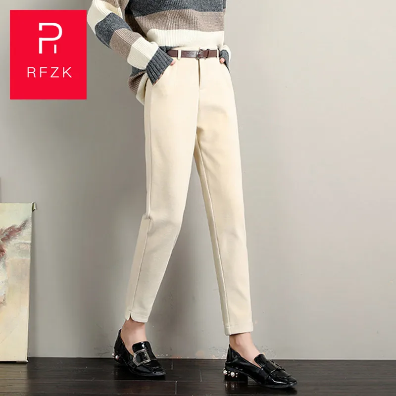 

Rfzk 2020 Autumn New Women Woolen Pant Female Plus Size Casual Trousers Black Harem Pants Winter Wool Ankle-Length Pants