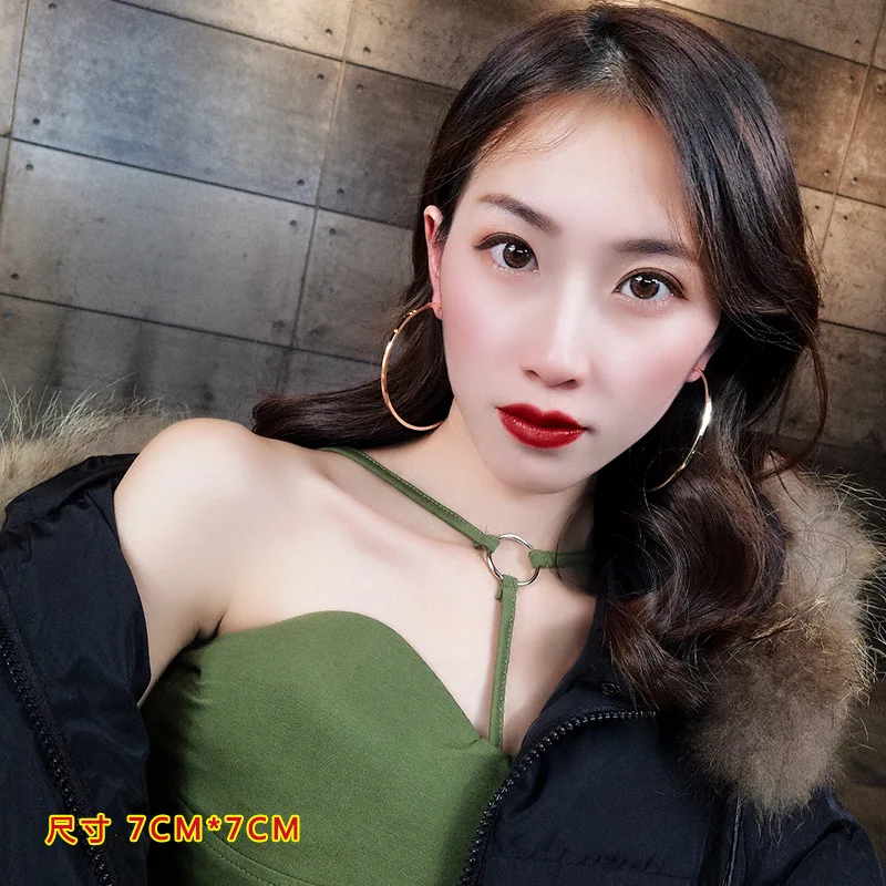 Элегантный южнокорейский простой крутой универсальный сетевой hong xian лицо тонкий диско танцы большой круг ухо кольцо серьги