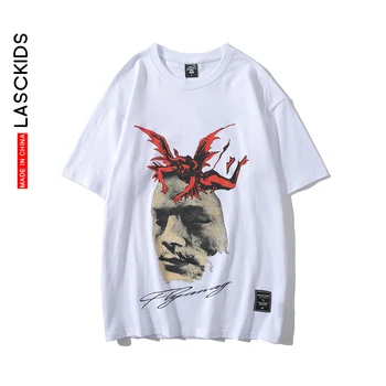 

LASCKIDS White T shirt Men Tshirt Dragon Print Graphic T shirts Cotton Streetwear Tee Shirt Homme Summer Tops Male KU8074