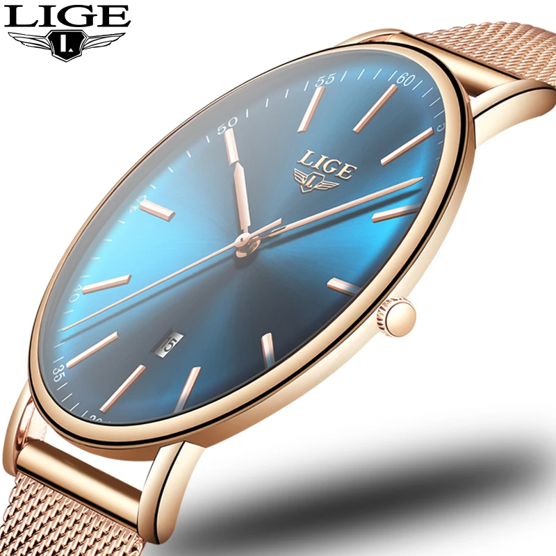 2019 Women's Watch LIGE Top Brand Luxury Women Fashion Casual All Steel Ultra-Thin Mesh Belt Quartz Clock Relogio Feminino+Box