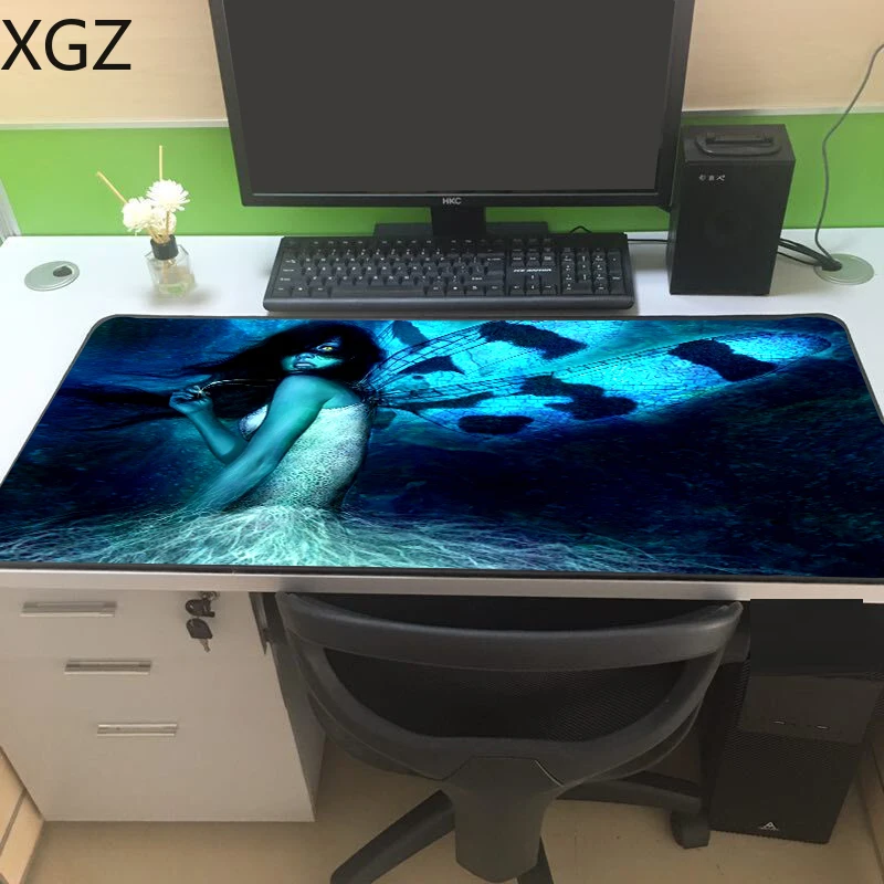  XGZ Cool Black Background Wings Girl Large Game Mousepad PC Computer Player Mouse Pad Desk Lock (fo