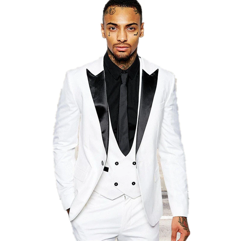 新しい花婿の付添人黒ラペル新郎タキシード白 赤男性スーツウェディング最高の男ブレザー ジャケット パンツ ネクタイ ベスト Groom Tuxedos White Tuxedo Whitebest Tuxedos Aliexpress