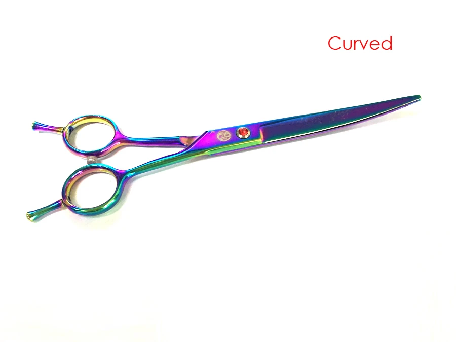 7.0 inch 6.5inch professional pet grooming scissors thinning shears curved hair scissors cat dog grooming shears cutting - Цвет: rainbow curved