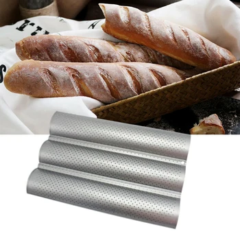 

Non-Stick Baking Oven With Air Holes Home Baking Pan Supplies 3 Grid Silver Baguette Mold French Bread Baking Mold Durable