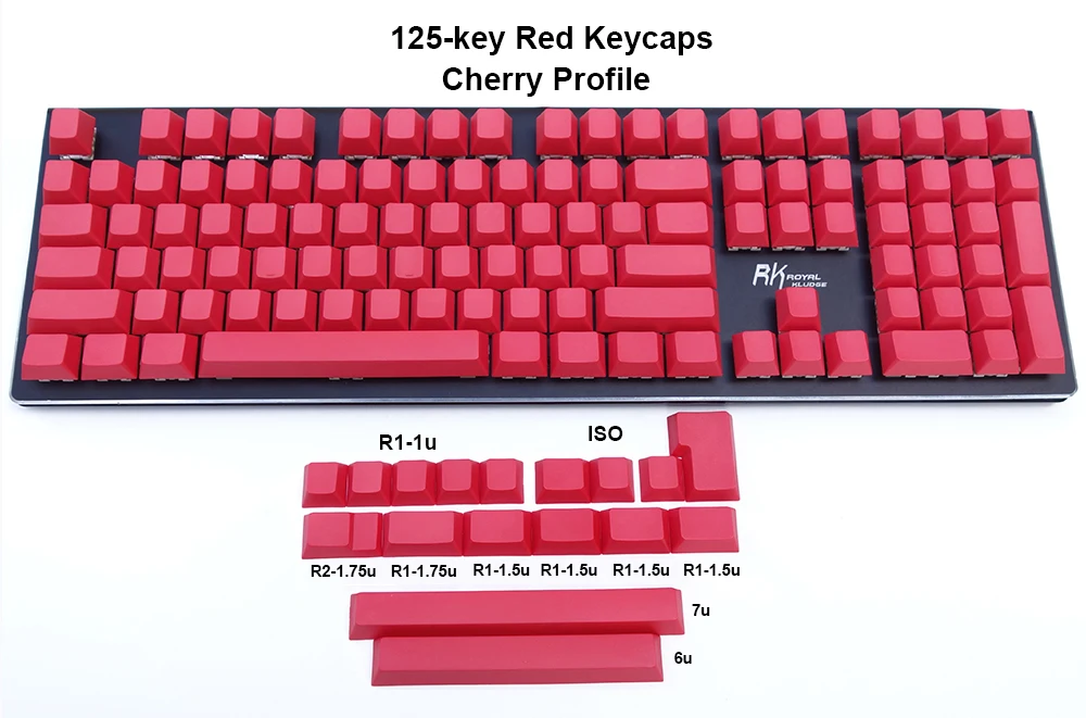 NPKC 125-key одноцветные вишневые профили пустые толстые PBT брелки ANSI ISO для Cherry MX переключатели механической клавиатуры - Цвет: Red