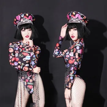 

Fashion Print Ds Costume Dance Clothing Stage Costumes For Singers Nightclub Dj Suit Siamese Stage Costume Bodysuit Women Sexy