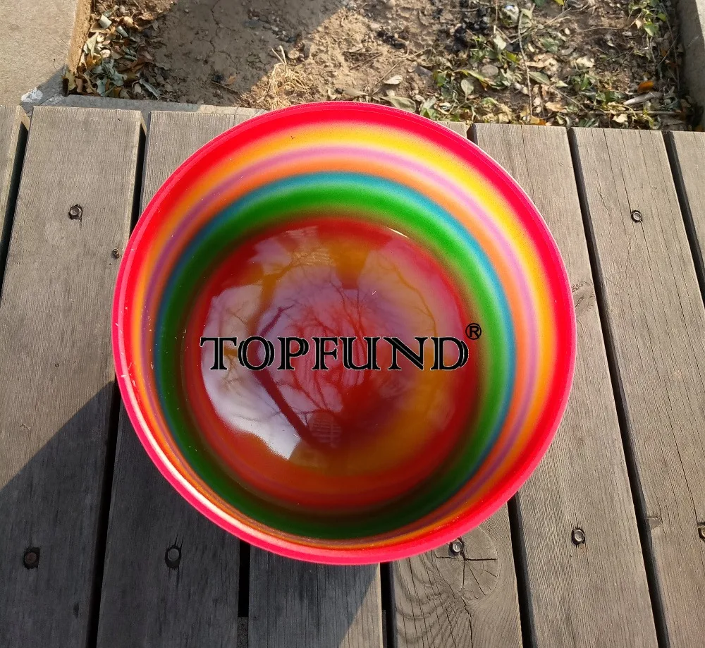 

TOPFUND F note Heart Chakra Rainbow Colored Frosted Chakra Quartz Crystal Singing Bowl 8