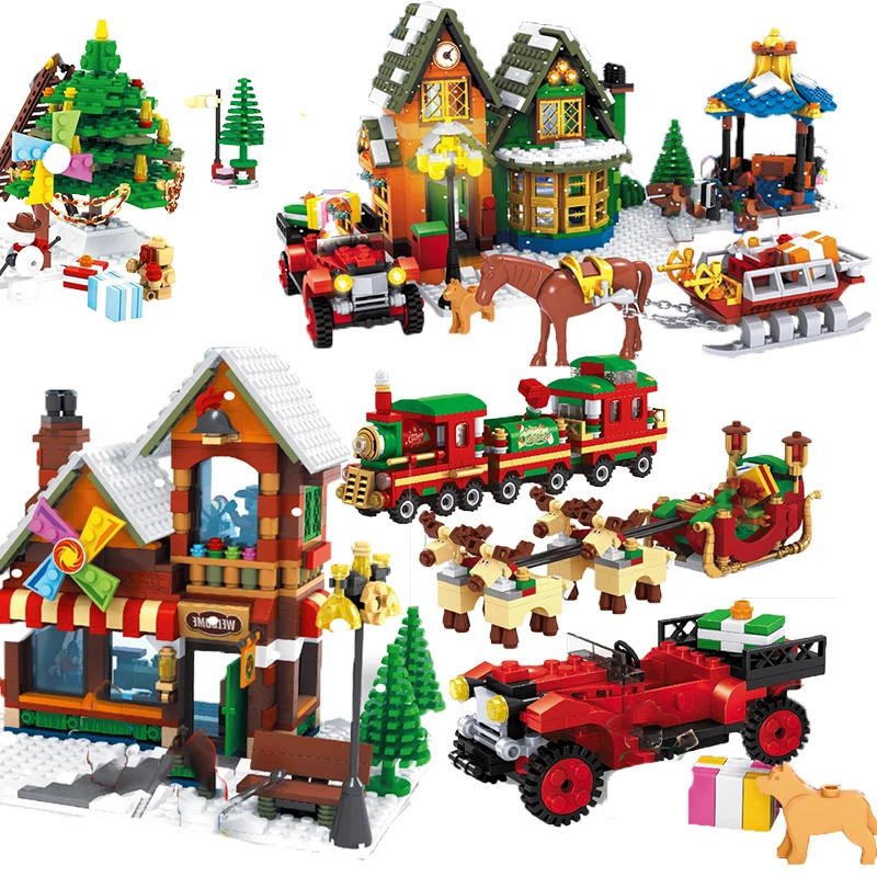 

Christmas series Legoings Winter Village Scene Holiday City Train Reindeer Friends Building Blocks Santa Claus Figures Toys gift