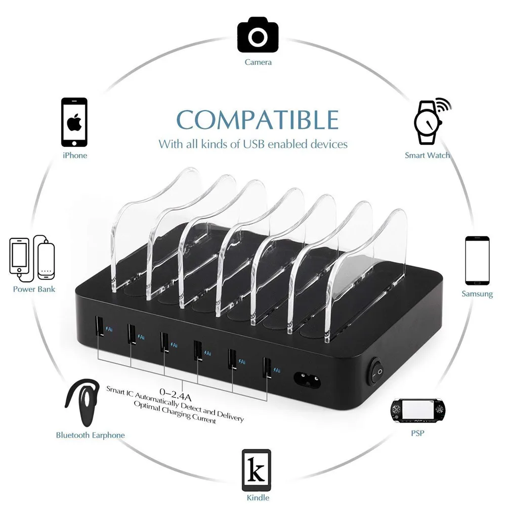 6USB Мобильный планшет настольная умная зарядная станция 50 Вт Быстрая зарядка для универсального мобильного телефона планшет умные устройства