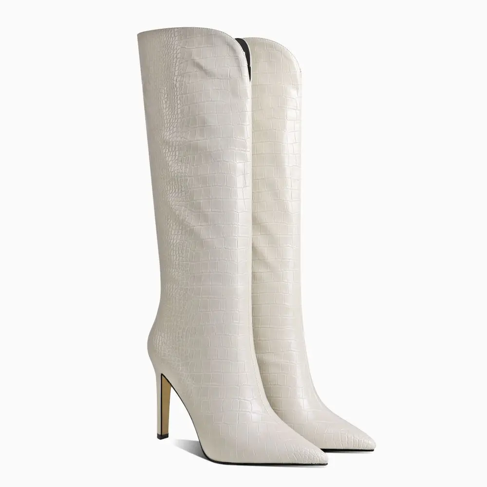 2021 Sexy Red High Heel Knee High Boots Women's shoes Concise Fashion Stliettos toe Pointed Toe Autumn Winter Ladies Shoes New