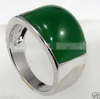 

ESTATE FINE real green jade silver ring size 8-11#
