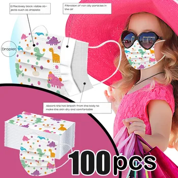 

100PCS Protective 3 Layers Mask For Face Children Protection With Nose Wire With Cool Design Fabric Face Mask Masker Mulut