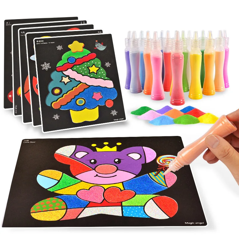 Детский цветной песок, картина в бутылках, трёхмерный встряхиватель, Набор для творчества, ручная работа, сделай сам, для девочек, резиновая живопись, игрушки