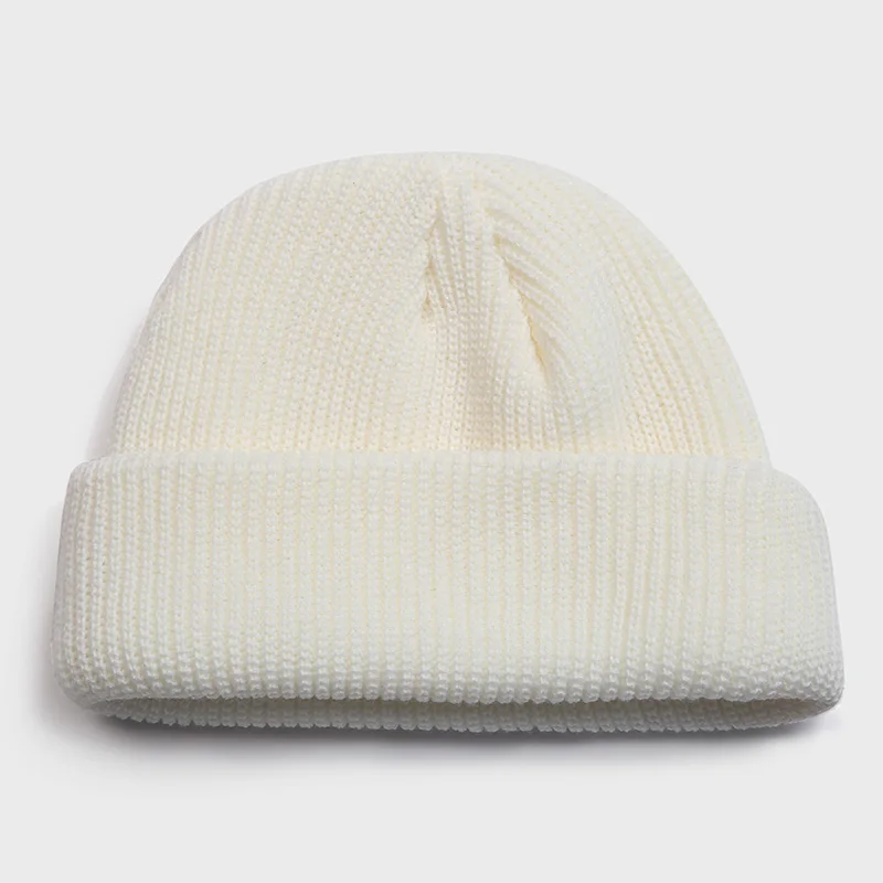 Skullcap Beanie, Зимняя вязанная теплая шапка для взрослых, повседневная короткая шапка в стиле хип-хоп для взрослых мужчин и женщин, шерстяные вязаные Осенние эластичные шапки унисекс - Цвет: Белый