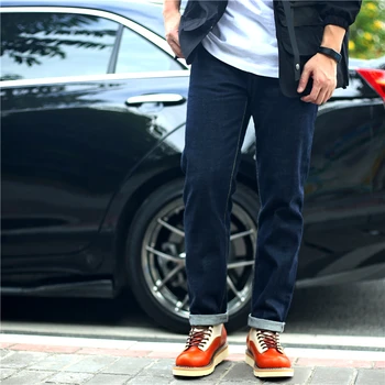 

men jeans American retro heavyweight original cow dark primary color slim straight-leg pants Red ear denim jeans baggy jeans
