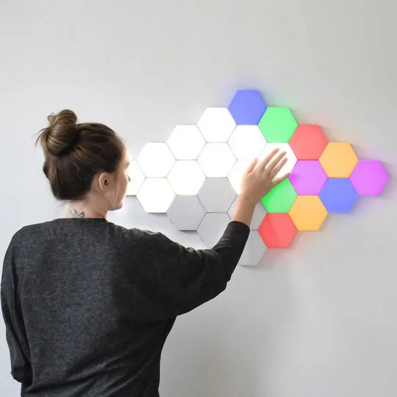 

LED 3 Pack DIY Geometry Assembly Quantum Light With Base Smart APP Control & Voice Control Audio Color RGB Night Light Gift
