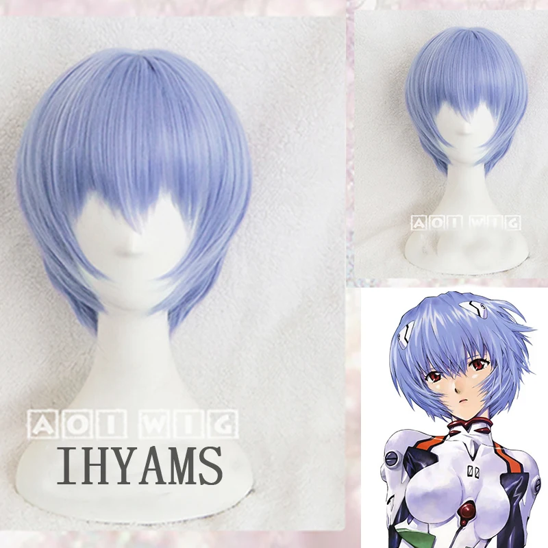 EVA Ayanami Rei Wigs Short Light Blue Heat Resistant Synthetic Hair Perucas Cosplay Wig + Cap |