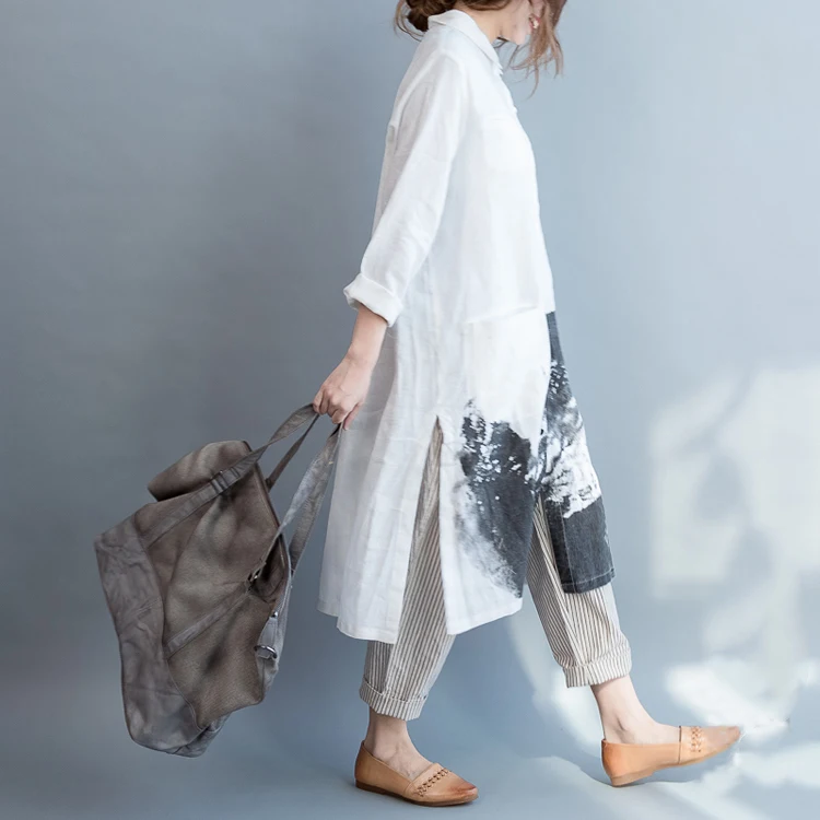 TVVOVVIN Autumn Korean Style Women Dress Pluz Size Cotton Ladies Dress Casual Lapel Fashion Casual Women Clothing F086