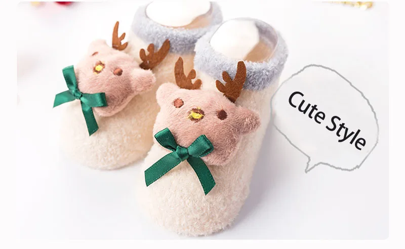 WONBO/носки для малышей рождественские Нескользящие короткие носки для новорожденных, зимние теплые носки для маленьких мальчиков и девочек с героями мультфильмов