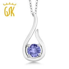 GemStoneKing0.46 Ct Круглый синий натуральный Танзанит 925 пробы серебряный кулон ожерелье для женщин ювелирные украшения