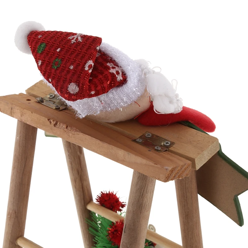 Christmas Doll Climbing Wooden Ladder Christmas Party Scenes Window Arrange Decoration Mini Small Stairs