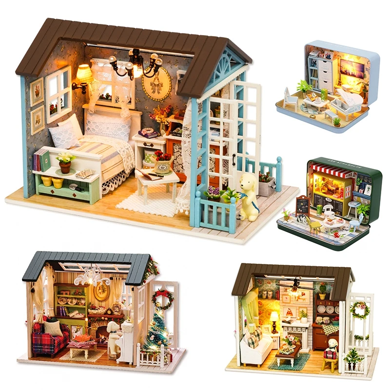 

DIY Doll House Wooden Doll Houses Miniature Dollhouse Furniture Kit with LED Toys Children Christmas Gift Z007 Z008 Z009 S931