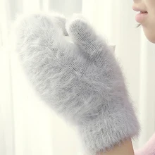 Cute Rabbit Wool Blend Gloves Women Winter Mittens Soft Fur Comfortable Glove Warm 2021 Autumn Winter Girls Gloves Thicken