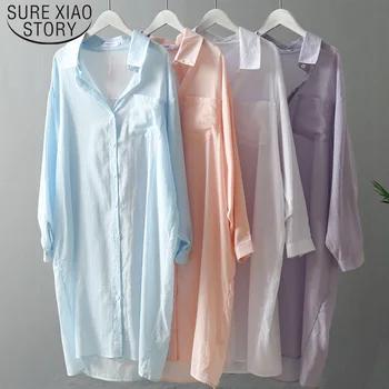 

Summer Long Section Shirts Woman Blouse Plus Size Leisure Beach Sun Protection Tops Womans Shirts 50%Perspective Shirt 6794 50