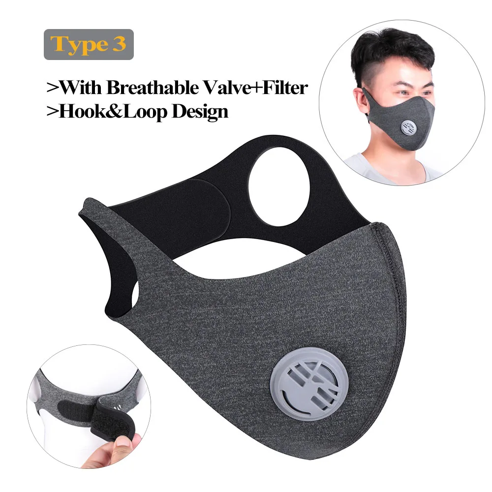 Противопылевая маска для мужчин и женщин, маска против загрязнения рта, дышащая, с клапаном, фильтр из активированного угля, моющаяся, велосипедная маска для лица
