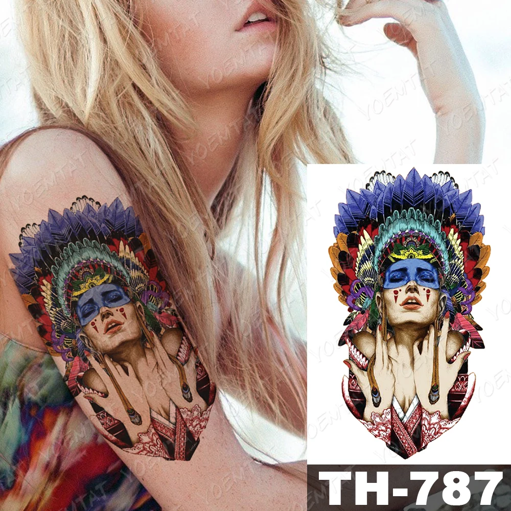 Waterproof Temporary Tattoo Stickers Witch Shaman Indian Wreath Color Flash  Tattoos Female Arm Thigh Body Art Fake Sleeve Tatoo - Temporary Tattoos -  AliExpress