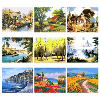 

YIJIE DIY Painting By Numbers Countryside City Scenery Drawing On Canvas HandPainted Painting Art Gift DIY Home Decoration