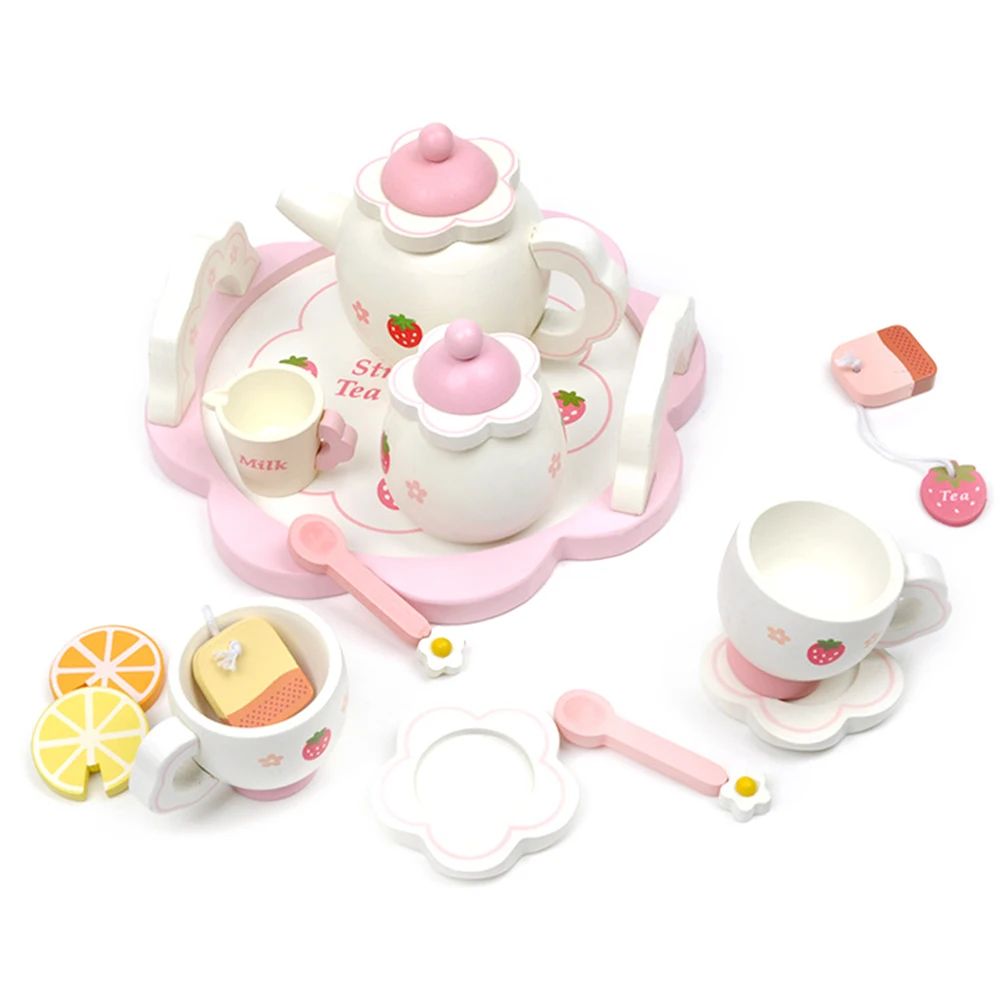 Игрушки для девочек деревянный клубничный послеобеденный чай детский домик чайный набор игровой домик розовый сладкий клубника ролевые игры родитель-ребенок