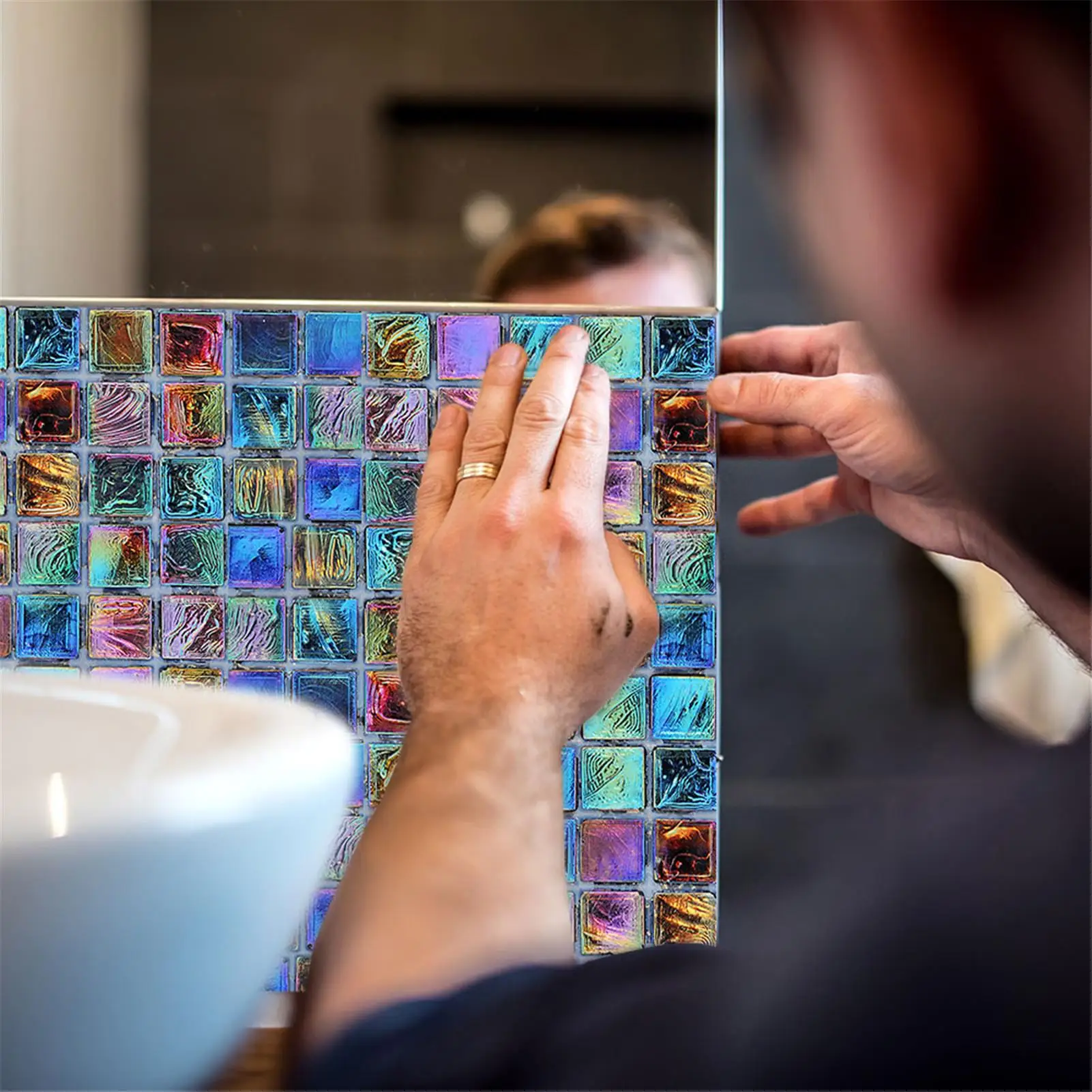 18Pcs 3D Matte Surface Tiles Sticker Sequined Mosaic Transfers Covers for Kitchen Bathroom Tables Floor Hard-wearing Wall Decals | Дом и сад