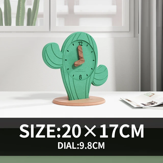 MEISD Wooden Table Clock Creative Green Cactus Designer Desk Watches Bedroom Decorative Small  Accessory Free Shipping 4