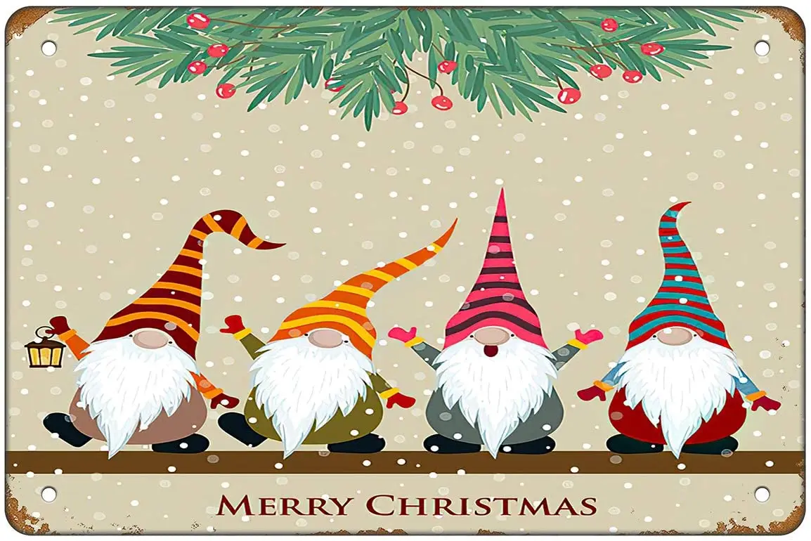 

Tin Sign Merry Christmas with Gnomes Vintage Metal Sign for Wall Poster for Home Kitchen Bar Coffee Shop