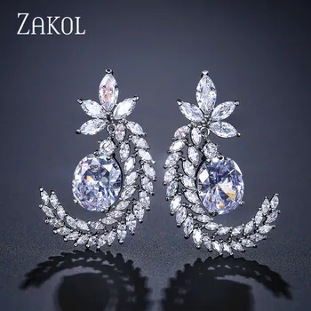 

ZAKOL Fashion Chandelier AAA Oval Cubic Zirconia Grape Drop Earrings For Women Luxury Bridal Wedding Jewelry FSEP2121