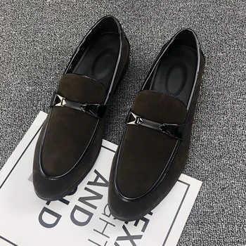

2020 Men Loafers Shoes Casual Dress Shoes for Men Leather Suede Moccasin Autumn Slip on Boat Shoes solid color Black Brown